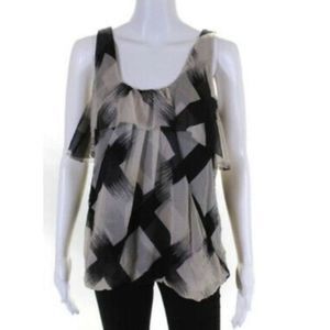 Diane Von Furstenberg Womens Sleeveless Scoop Neck Abstract Blouse Black Size 4